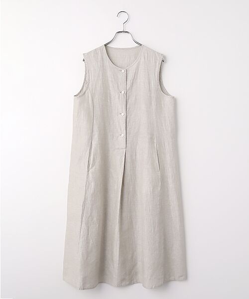 Mademoiselle NON NON / マドモアゼルノンノン ロング・マキシ丈ワンピース | ストライプ＆チェックワッシャー 前開きジャンパースカート（ベージュ）