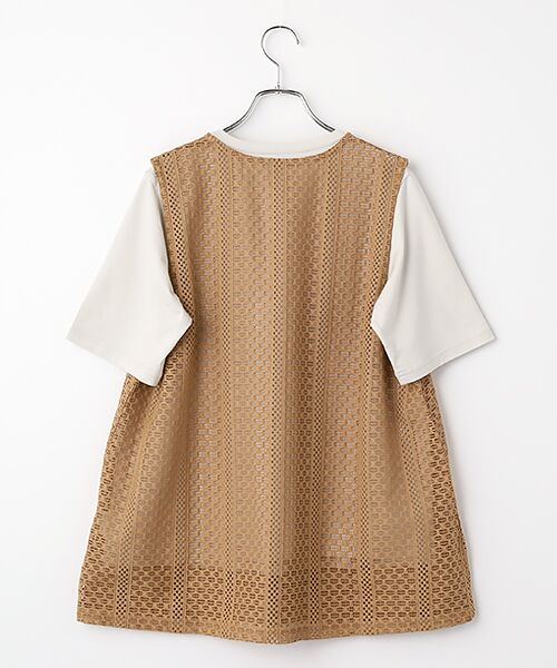 Mademoiselle NON NON / マドモアゼルノンノン その他トップス | 【アンサンブルアイテム】ピクセルラインレースフレアーベスト＆天竺刺繍Tシャツ | 詳細1