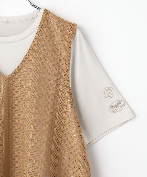 Mademoiselle NON NON / マドモアゼルノンノン その他トップス | 【アンサンブルアイテム】ピクセルラインレースフレアーベスト＆天竺刺繍Tシャツ | 詳細2