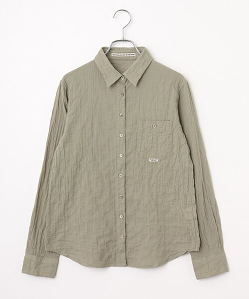 Mademoiselle NON NON / マドモアゼルノンノン シャツ・ブラウス | オーガニックガーゼシャーリングブラウス[長袖]（カーキベージュ）