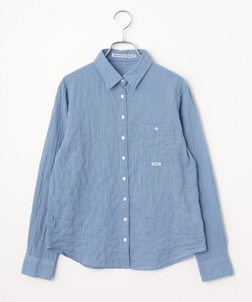 Mademoiselle NON NON / マドモアゼルノンノン シャツ・ブラウス | オーガニックガーゼシャーリングブラウス[長袖]（ブルー）