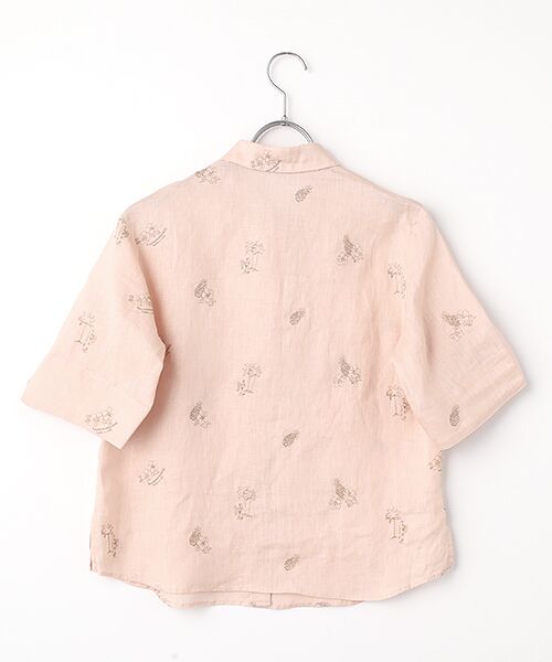 Mademoiselle NON NON / マドモアゼルノンノン シャツ・ブラウス | リネンキャンバス ハイビスカス&パイナップル刺繍ブラウス[5分袖] | 詳細1