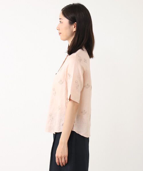 Mademoiselle NON NON / マドモアゼルノンノン シャツ・ブラウス | リネンキャンバス ハイビスカス&パイナップル刺繍ブラウス[5分袖] | 詳細6