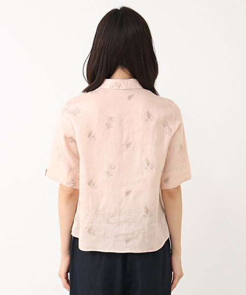 Mademoiselle NON NON / マドモアゼルノンノン シャツ・ブラウス | リネンキャンバス ハイビスカス&パイナップル刺繍ブラウス[5分袖] | 詳細7