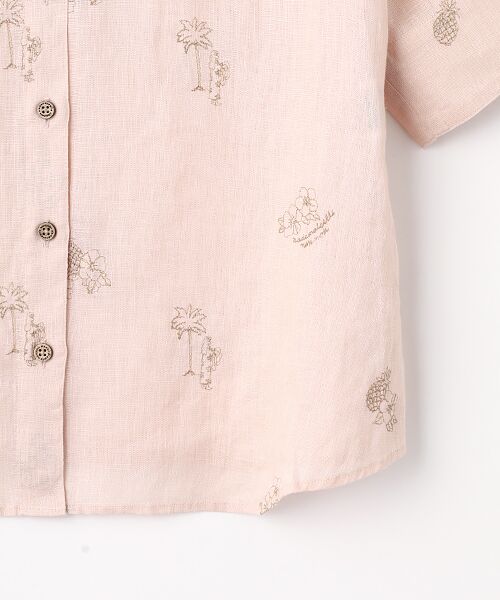 Mademoiselle NON NON / マドモアゼルノンノン シャツ・ブラウス | リネンキャンバス ハイビスカス&パイナップル刺繍ブラウス[5分袖] | 詳細3