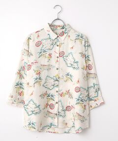 Mademoiselle NON NON / マドモアゼルノンノン シャツ・ブラウス | リネンプリント リゾートハワイ柄シャツ[8分袖]