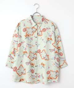 Mademoiselle NON NON / マドモアゼルノンノン シャツ・ブラウス | リネンプリント リゾートハワイ柄シャツ[8分袖]