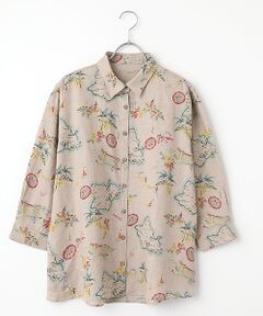 Mademoiselle NON NON / マドモアゼルノンノン シャツ・ブラウス | リネンプリント リゾートハワイ柄シャツ[8分袖]