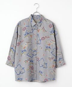 Mademoiselle NON NON / マドモアゼルノンノン シャツ・ブラウス | リネンプリント リゾートハワイ柄シャツ[8分袖]