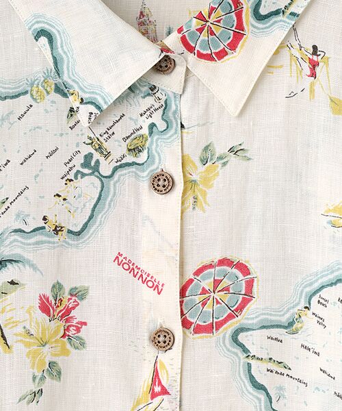 Mademoiselle NON NON / マドモアゼルノンノン シャツ・ブラウス | リネンプリント リゾートハワイ柄シャツ[8分袖] | 詳細1