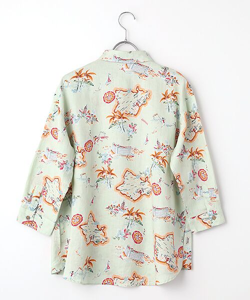 Mademoiselle NON NON / マドモアゼルノンノン シャツ・ブラウス | リネンプリント リゾートハワイ柄シャツ[8分袖] | 詳細2