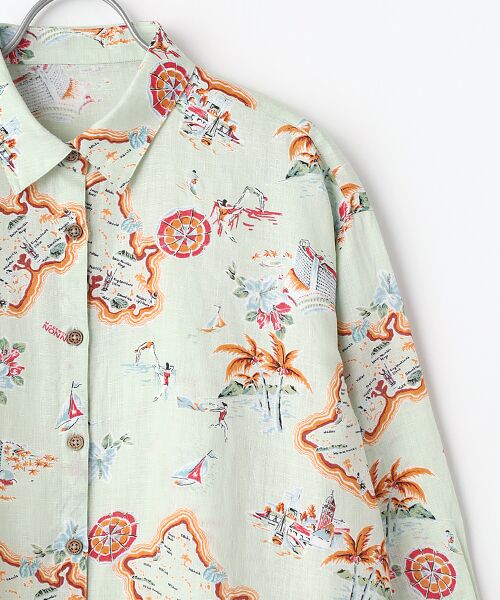 Mademoiselle NON NON / マドモアゼルノンノン シャツ・ブラウス | リネンプリント リゾートハワイ柄シャツ[8分袖] | 詳細3