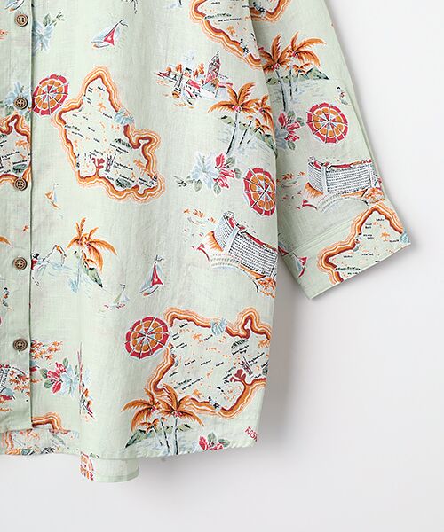 Mademoiselle NON NON / マドモアゼルノンノン シャツ・ブラウス | リネンプリント リゾートハワイ柄シャツ[8分袖] | 詳細4