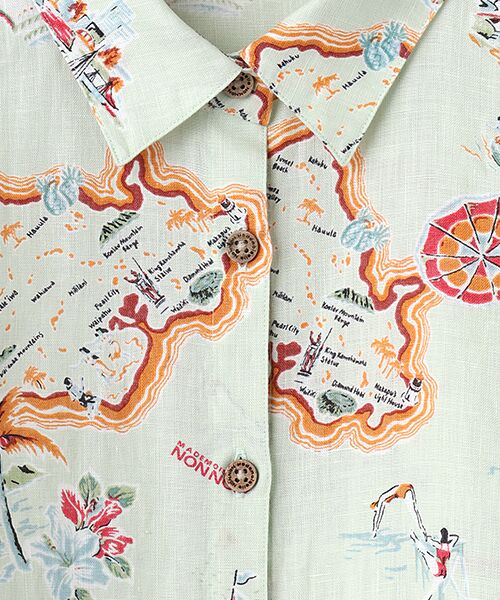 Mademoiselle NON NON / マドモアゼルノンノン シャツ・ブラウス | リネンプリント リゾートハワイ柄シャツ[8分袖] | 詳細5
