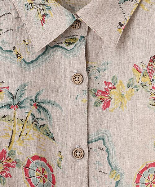 Mademoiselle NON NON / マドモアゼルノンノン シャツ・ブラウス | リネンプリント リゾートハワイ柄シャツ[8分袖] | 詳細6