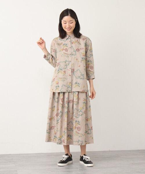 Mademoiselle NON NON / マドモアゼルノンノン シャツ・ブラウス | リネンプリント リゾートハワイ柄シャツ[8分袖] | 詳細10