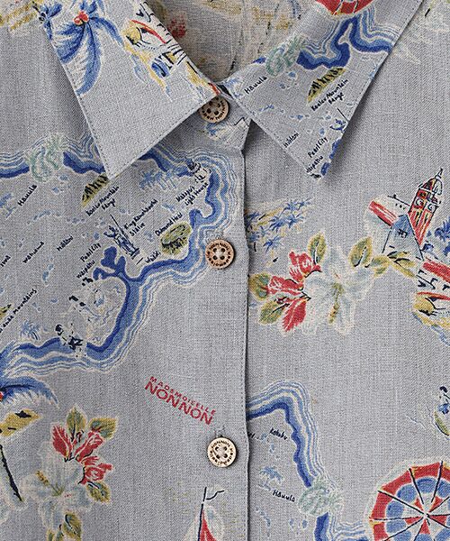 Mademoiselle NON NON / マドモアゼルノンノン シャツ・ブラウス | リネンプリント リゾートハワイ柄シャツ[8分袖] | 詳細7