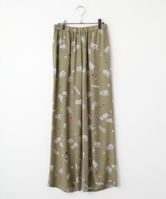 Mademoiselle NON NON / マドモアゼルノンノン その他パンツ | レーヨン ネームタグ&ボタンプリントパンツ[フルレングス]