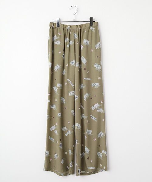 Mademoiselle NON NON / マドモアゼルノンノン その他パンツ | レーヨン ネームタグ&ボタンプリントパンツ[フルレングス]（カーキグレー）