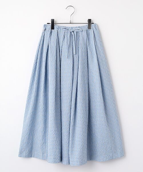 Mademoiselle NON NON / マドモアゼルノンノン ロング・マキシ丈スカート | サッカーギンガム タックスカート（サックス×アイボリ-）