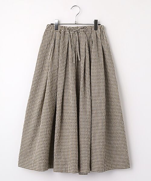 Mademoiselle NON NON / マドモアゼルノンノン ロング・マキシ丈スカート | サッカーギンガム タックスカート（ブラウン×アイボリー）