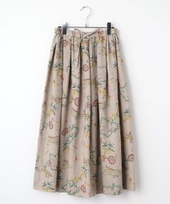 Mademoiselle NON NON / マドモアゼルノンノン ロング・マキシ丈スカート | リネンプリント リゾートハワイ柄車ひだタックスカート