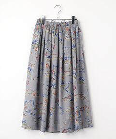 Mademoiselle NON NON / マドモアゼルノンノン ロング・マキシ丈スカート | リネンプリント リゾートハワイ柄車ひだタックスカート