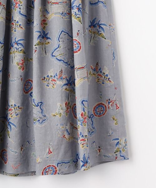 Mademoiselle NON NON / マドモアゼルノンノン ロング・マキシ丈スカート | リネンプリント リゾートハワイ柄車ひだタックスカート | 詳細4