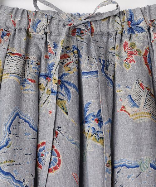 Mademoiselle NON NON / マドモアゼルノンノン ロング・マキシ丈スカート | リネンプリント リゾートハワイ柄車ひだタックスカート | 詳細6