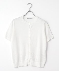 Mademoiselle NON NON / マドモアゼルノンノン カーディガン・ボレロ | ユーロリネンウオッシャブル天竺14G 透かし柄カーディガン[半袖]