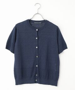 Mademoiselle NON NON / マドモアゼルノンノン カーディガン・ボレロ | ユーロリネンウオッシャブル天竺14G 透かし柄カーディガン[半袖]