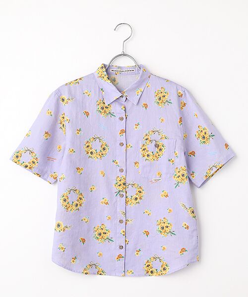 Mademoiselle NON NON / マドモアゼルノンノン シャツ・ブラウス | フラワーリースブーケプリントシャツ（ラベンダー）