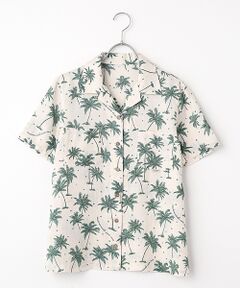 Mademoiselle NON NON / マドモアゼルノンノン シャツ・ブラウス | リネンプリント パームツリー&ドット柄オープンカラーシャツ