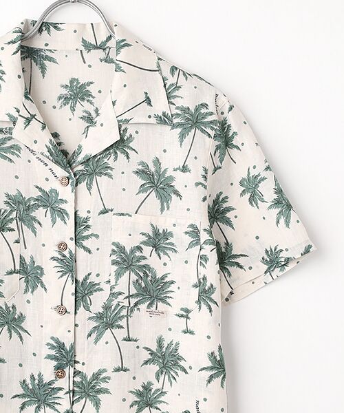 Mademoiselle NON NON / マドモアゼルノンノン シャツ・ブラウス | リネンプリント パームツリー&ドット柄オープンカラーシャツ | 詳細2