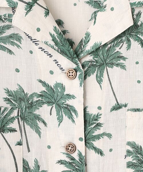 Mademoiselle NON NON / マドモアゼルノンノン シャツ・ブラウス | リネンプリント パームツリー&ドット柄オープンカラーシャツ | 詳細4