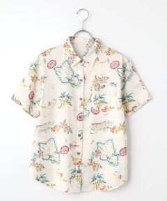 Mademoiselle NON NON / マドモアゼルノンノン シャツ・ブラウス | リネンプリント リゾートハワイ柄シャツ[半袖]