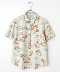 Mademoiselle NON NON / マドモアゼルノンノン シャツ・ブラウス | リネンプリント リゾートハワイ柄シャツ[半袖]