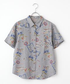 Mademoiselle NON NON / マドモアゼルノンノン シャツ・ブラウス | リネンプリント リゾートハワイ柄シャツ[半袖]