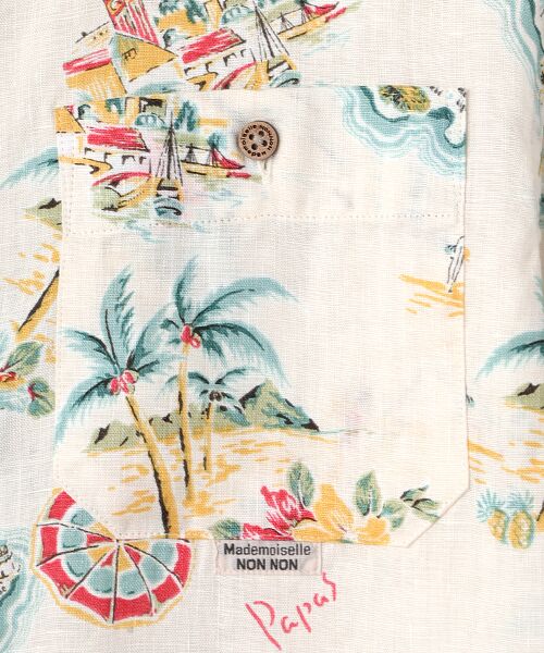 Mademoiselle NON NON / マドモアゼルノンノン シャツ・ブラウス | リネンプリント リゾートハワイ柄シャツ[半袖] | 詳細1
