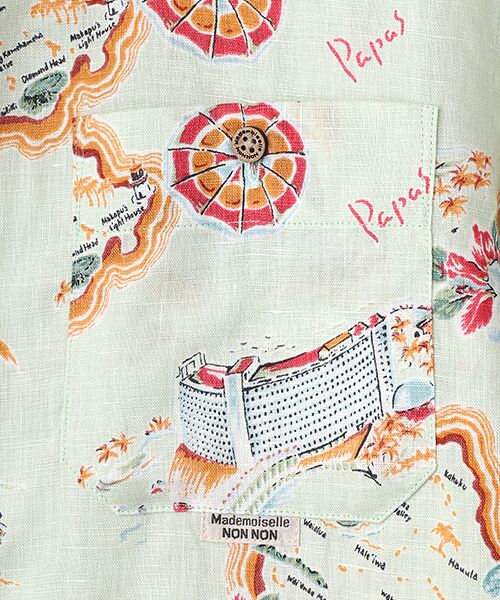 Mademoiselle NON NON / マドモアゼルノンノン シャツ・ブラウス | リネンプリント リゾートハワイ柄シャツ[半袖] | 詳細2