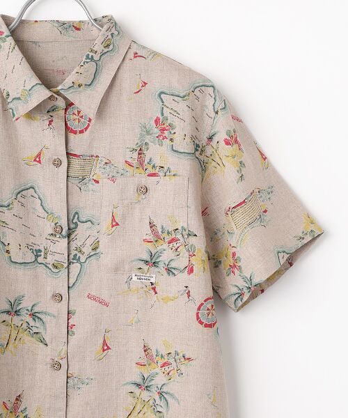 Mademoiselle NON NON / マドモアゼルノンノン シャツ・ブラウス | リネンプリント リゾートハワイ柄シャツ[半袖] | 詳細4
