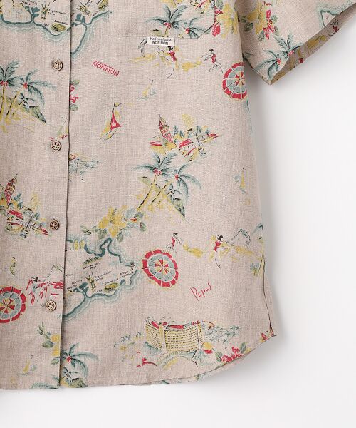 Mademoiselle NON NON / マドモアゼルノンノン シャツ・ブラウス | リネンプリント リゾートハワイ柄シャツ[半袖] | 詳細5