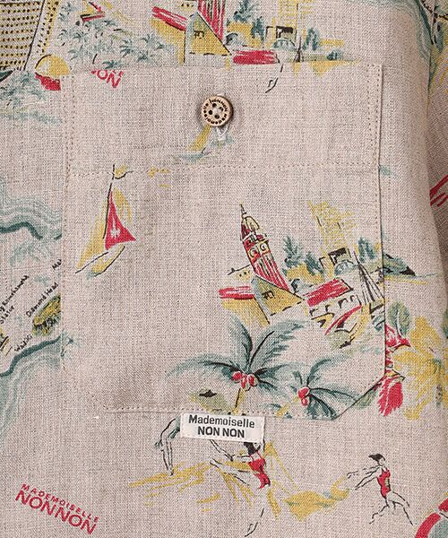 Mademoiselle NON NON / マドモアゼルノンノン シャツ・ブラウス | リネンプリント リゾートハワイ柄シャツ[半袖] | 詳細6