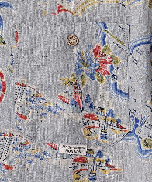 Mademoiselle NON NON / マドモアゼルノンノン シャツ・ブラウス | リネンプリント リゾートハワイ柄シャツ[半袖] | 詳細7