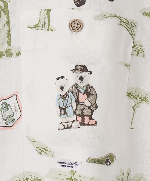 Mademoiselle NON NON / マドモアゼルノンノン シャツ・ブラウス | リネン サファリベアプリントシャツ[半袖] | 詳細1