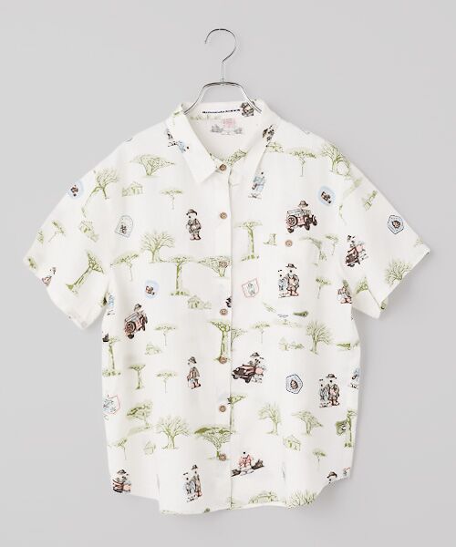 Mademoiselle NON NON / マドモアゼルノンノン シャツ・ブラウス | リネン サファリベアプリントシャツ[半袖]（シロ）