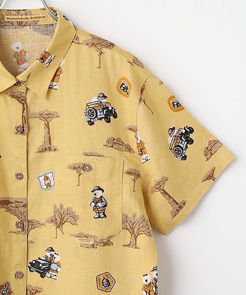 Mademoiselle NON NON / マドモアゼルノンノン シャツ・ブラウス | リネン サファリベアプリントシャツ[半袖] | 詳細3