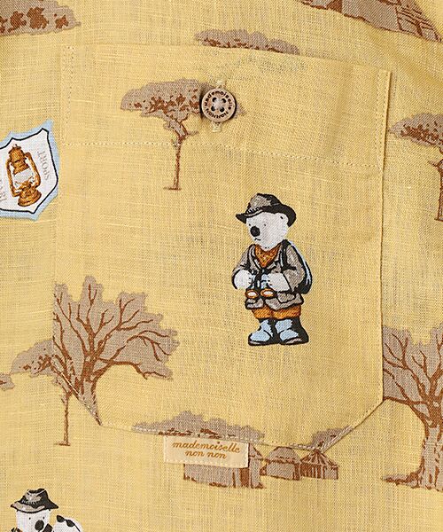 Mademoiselle NON NON / マドモアゼルノンノン シャツ・ブラウス | リネン サファリベアプリントシャツ[半袖] | 詳細5