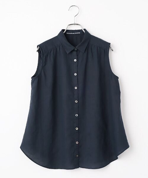 Mademoiselle NON NON / マドモアゼルノンノン シャツ・ブラウス | リネンソフト仕上げ ノースリーブブラウス（ネイビー）