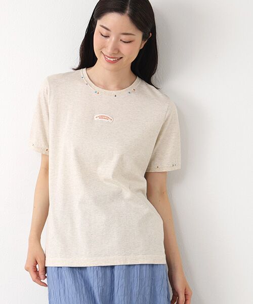 Mademoiselle NON NON / マドモアゼルノンノン Tシャツ | エアーコットン天竺 ワッペン&3色ステッチ刺繍Tシャツ | 詳細3